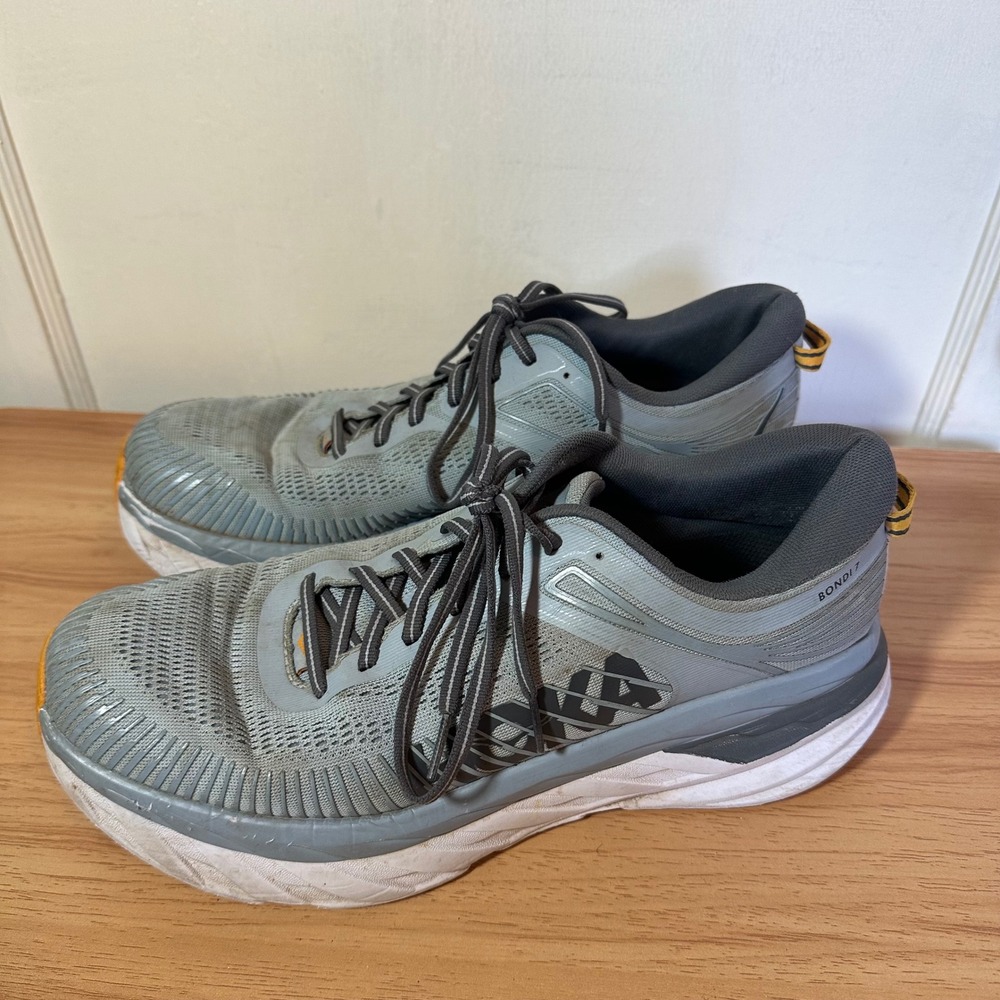 Hoka One One Bondi 7 Grey Orange Running Shoes 1110518 BFCS Mens 10.5